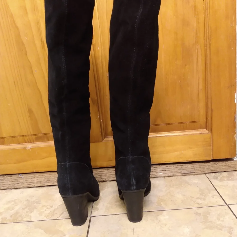 Michael Shannon Abbie Knee High Boots Womens Size 6 Black Suede Leather Zip